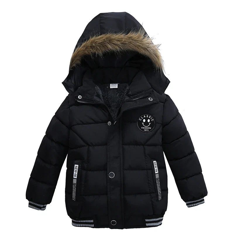 Autumn Winter Hooded Jacket for Kids - Boys & Girls Warm Fur Collar Zipper Outerwear Casual Fashion Baby Coat for Ages 2-6