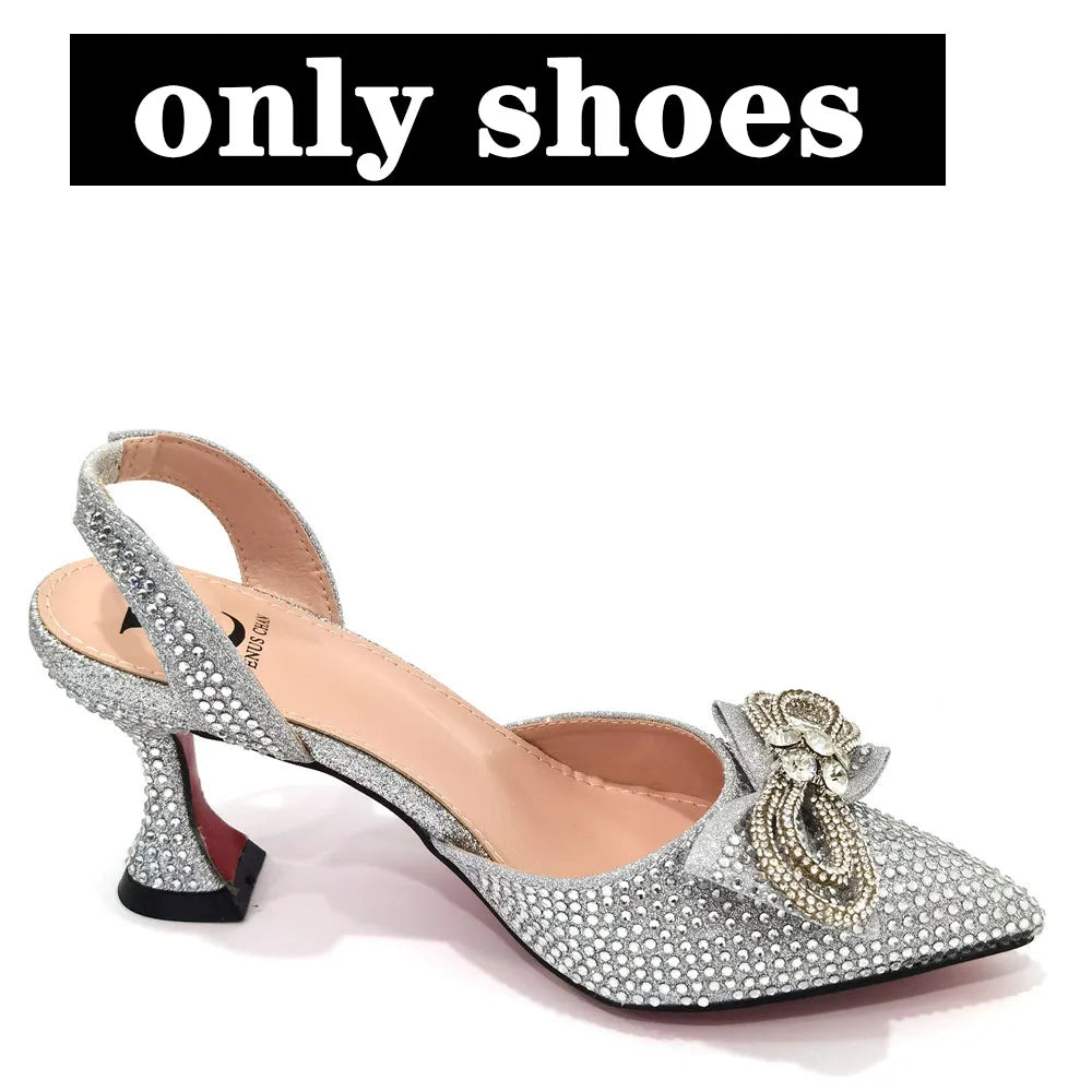 Rhinestone Bow Sequin Pointed Toe Slingback Heels — Shoes Only or With Matching Bag | 6 Colours | EU 37–43