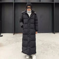 Women's Thickened Padded Cotton Parka Over-The-Knee Long Black down Coat Winter Warm Fashion Zipper Closure Slim Fit Female Jacket