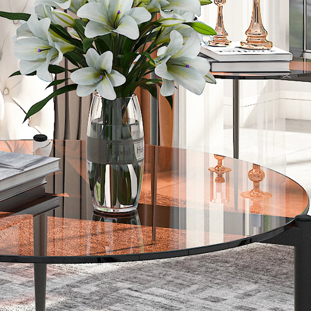 Coffee Table Leisure Round Table Tempered Glass Sofa Side End Table with Sleek Metal Legs for Living Room Office