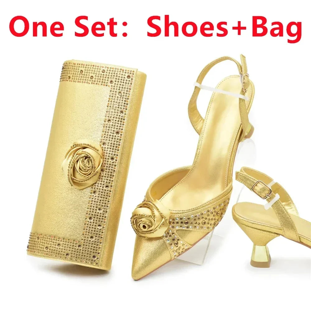 Crystal Rhinestone Spike Heel Pumps | Shoes & Matching Bag Set | EU 38–43 | Party & Wedding