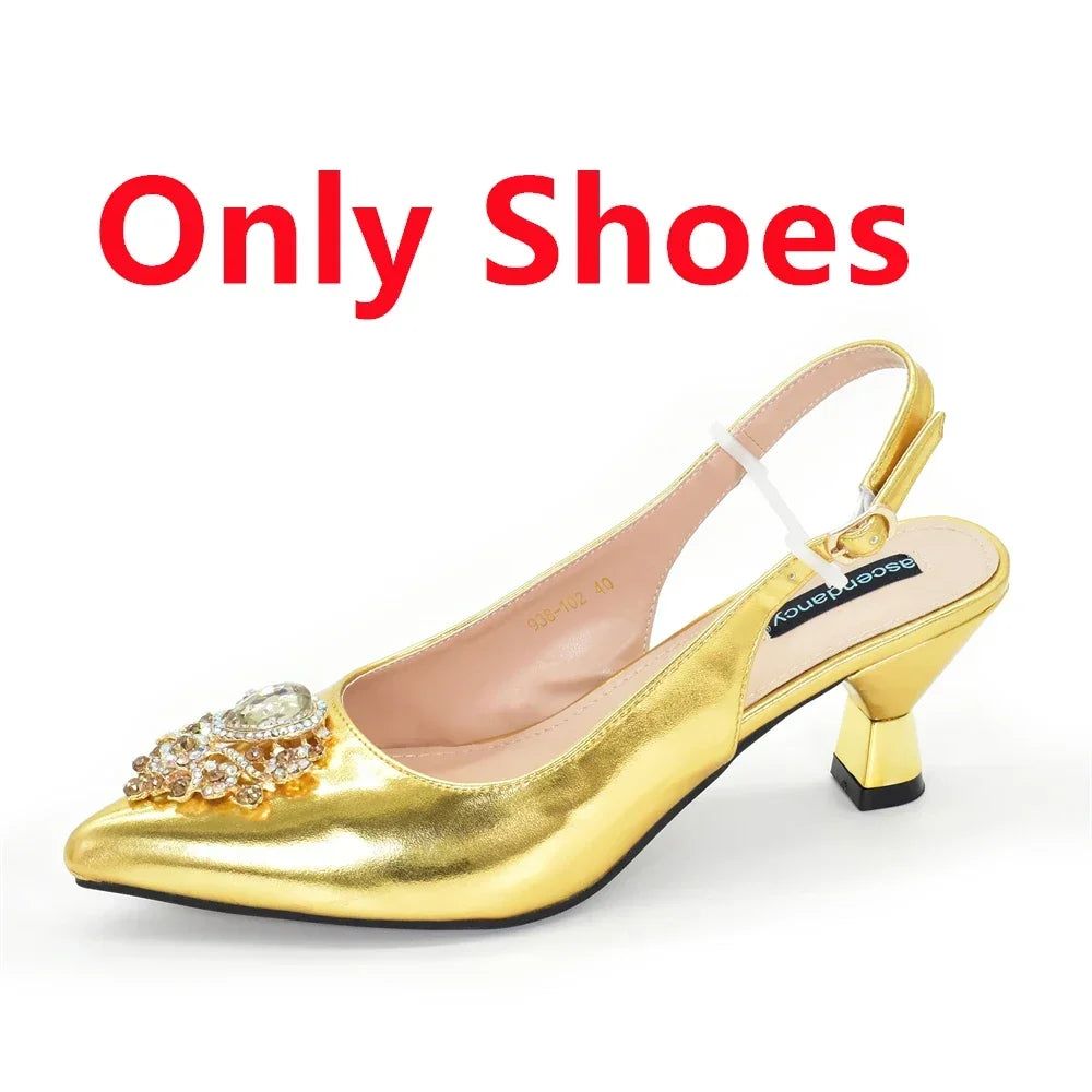 Women's Italian Shoe & Bag Set | Crystal Slingback Heels | Party & Wedding | EU 38–43 | 5 Colours