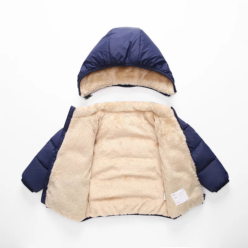 Winter Baby Kids Fleece Jacket Warm Hooded Down Outerwear