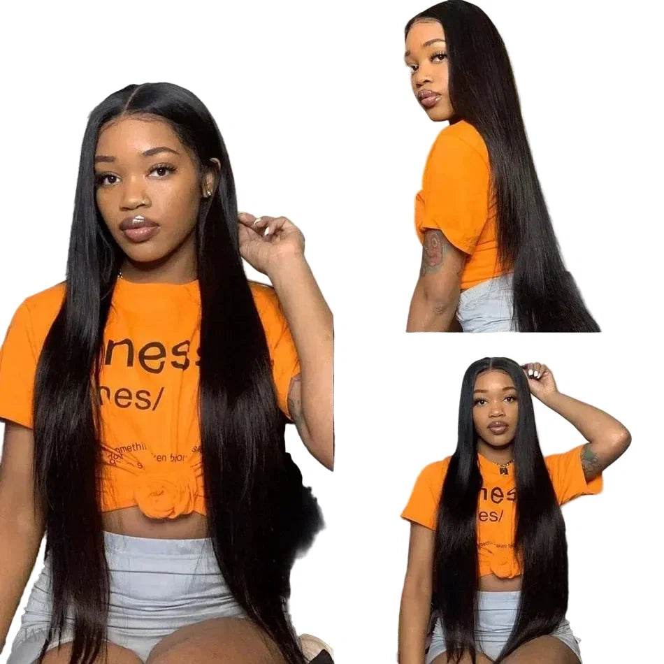 250% 360 Full Lace 13x6 HD Lace Frontal Wig for Women 13x4 Frant Silky Straight Remy Human Hair Dark Black Glueless Pre Plucked