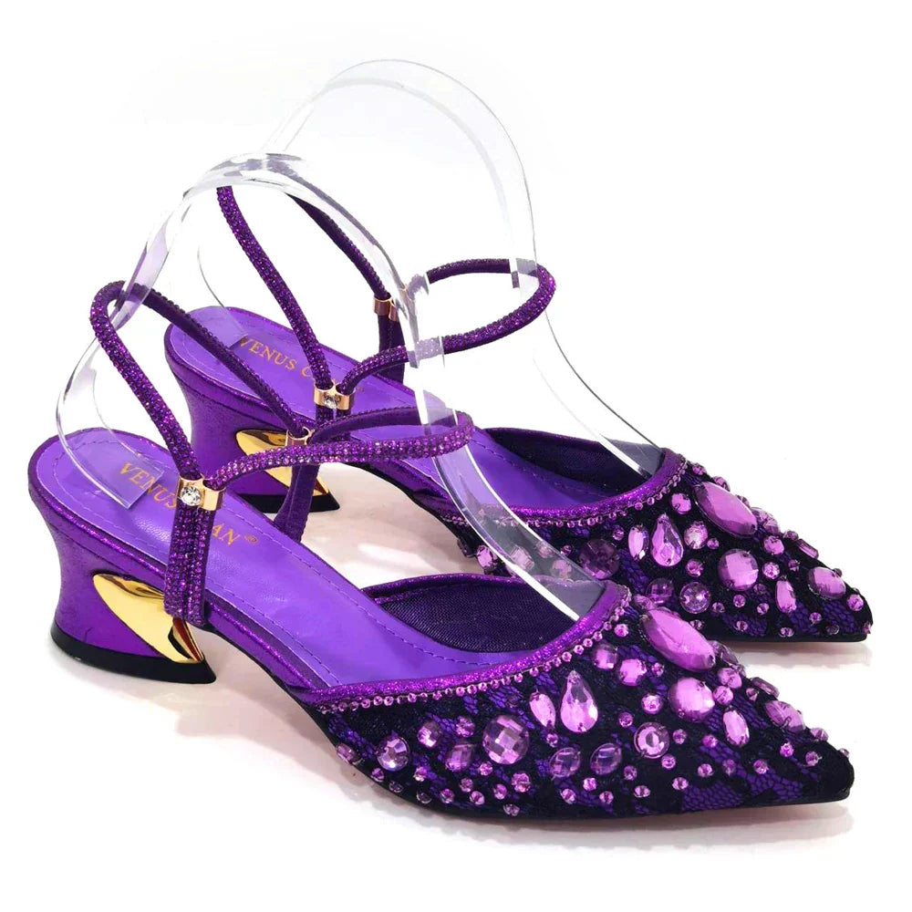 3D Bling Pointed Toe Slingback Heels — Shoes Only or With Matching Bag | 7 Colours | EU 37–42