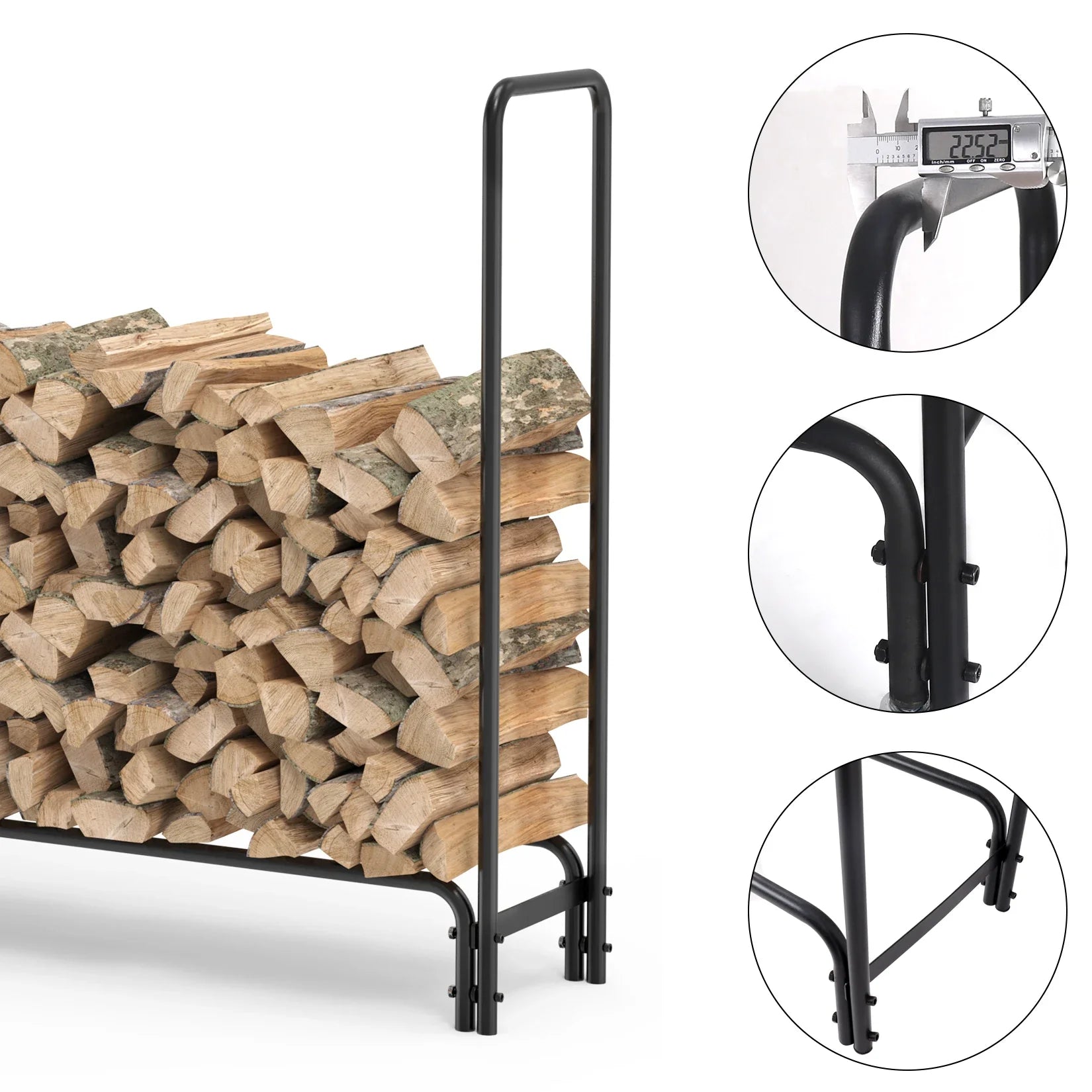 Heavy Duty Metal Wood Log Store, Outdoor Garden Firewood Log Rack, Stacking Storage Stand, 12ft Long