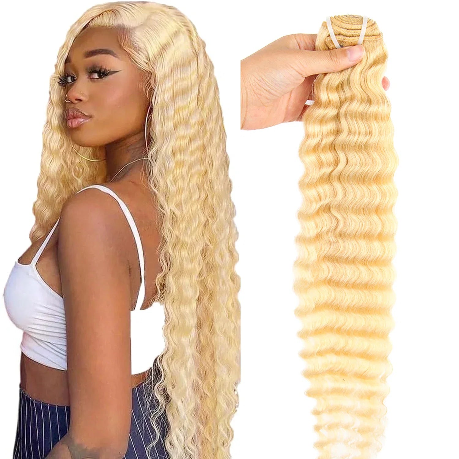 Brazillian Human Hair Bundles 613 Deep Wave 10-30 Inch Remy Weave Extensions 50g Bleachable Sew-in