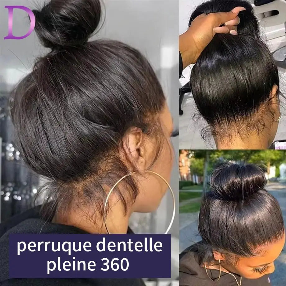 Straight 360 Full Lace Wigs Human Hair With Invisible Strap For Women Drawstring Snug Fit Glueless