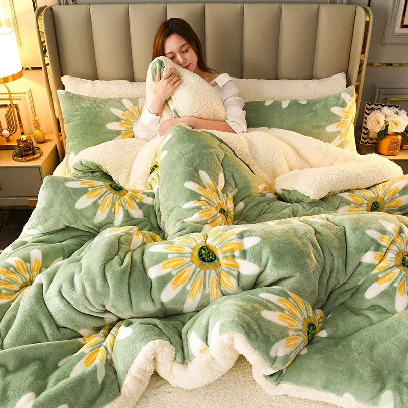 Winter Bedding Thick Quilt Blanket Thick Warm Flannel Fleece Comforter for Cold
