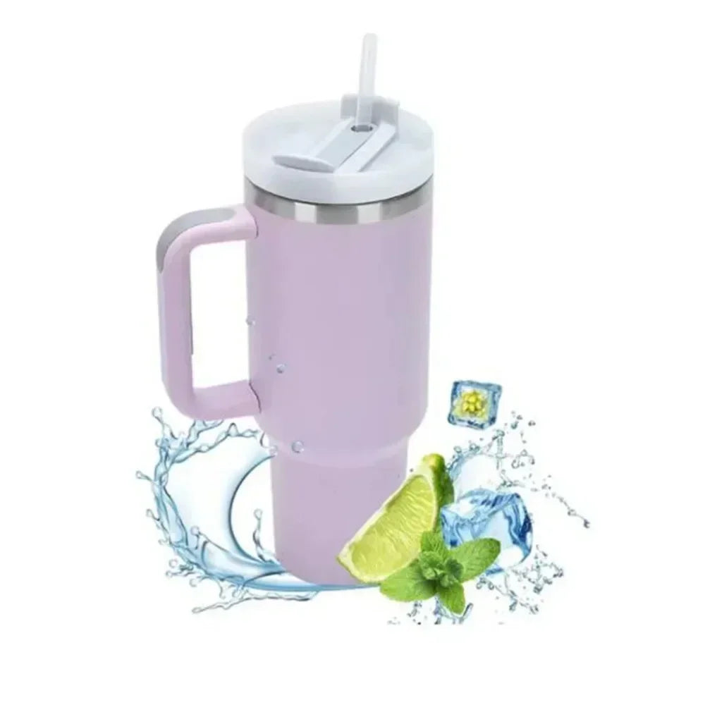 Large capacity 1200ML 304 stainless steel insulated water bottle insulated coffee cart cup hot and cold cups, straw with handle