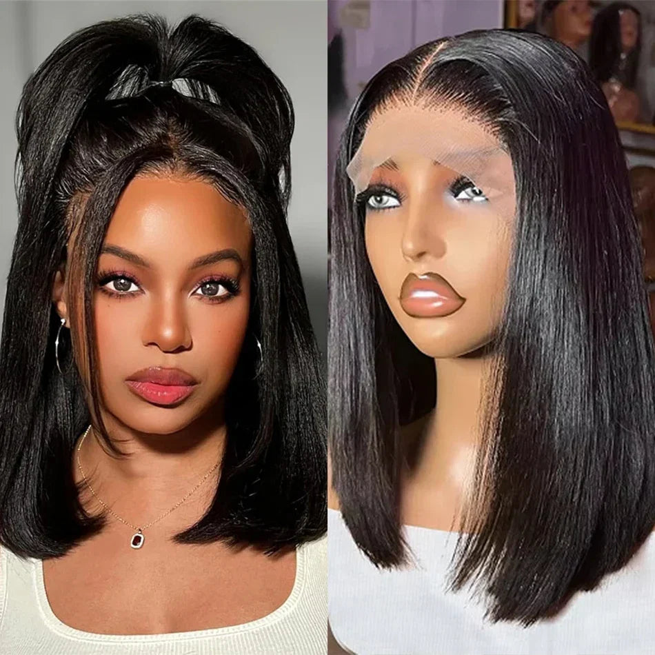 12A Double Drawn 210% Density Bone Straight Hair Bob Wig 13x4 Lace Front Wig
