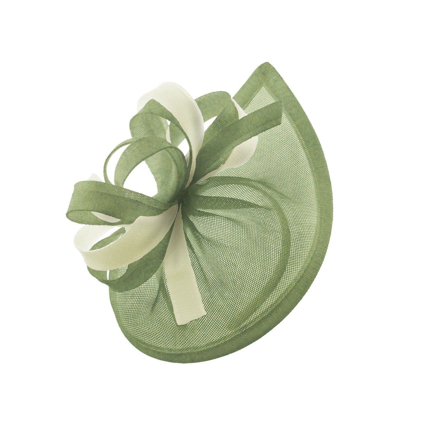 Caprilite Vegan MoonMix Hoop Fascinator Hat on Headband Wedding Ascot Races Bespoke Sinamay Disc - Sage Cream