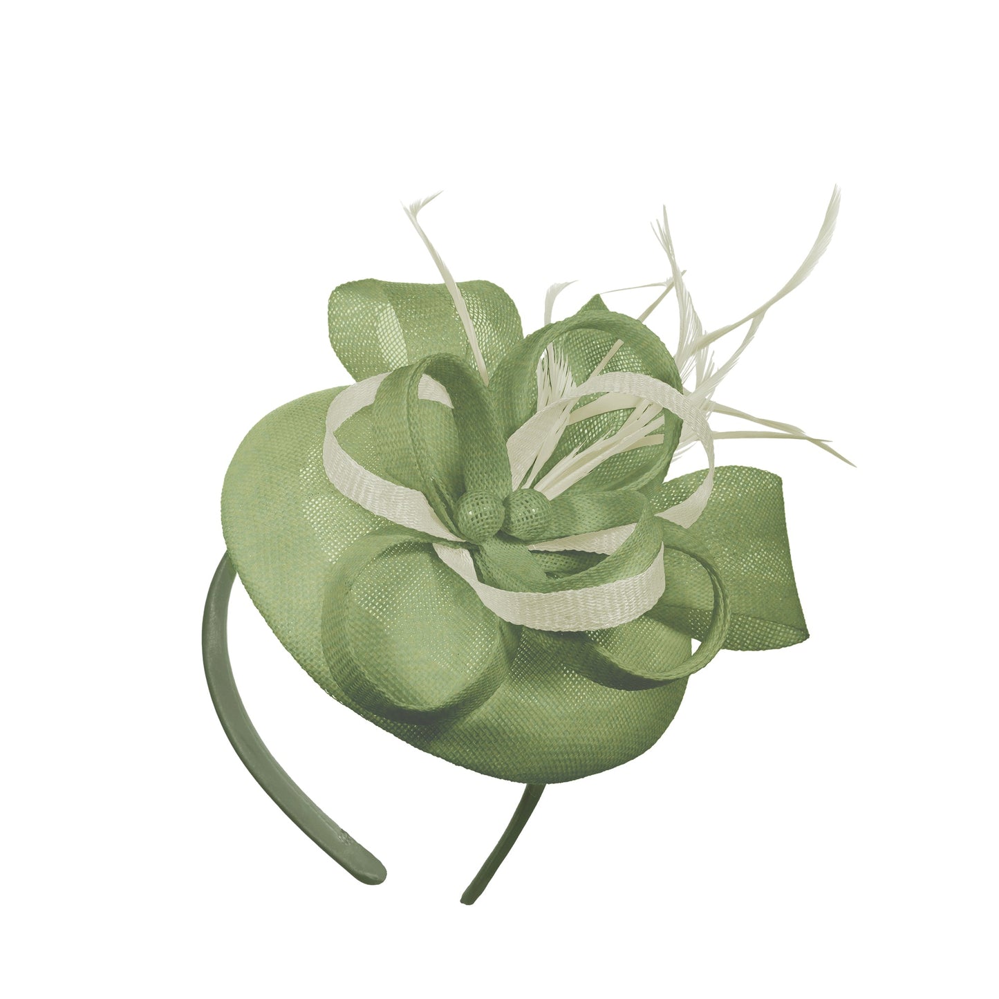Sage Cream Mix Round Pillbox Bow Sinamay Headband Fascinator Weddings Ascot Hatinator Races