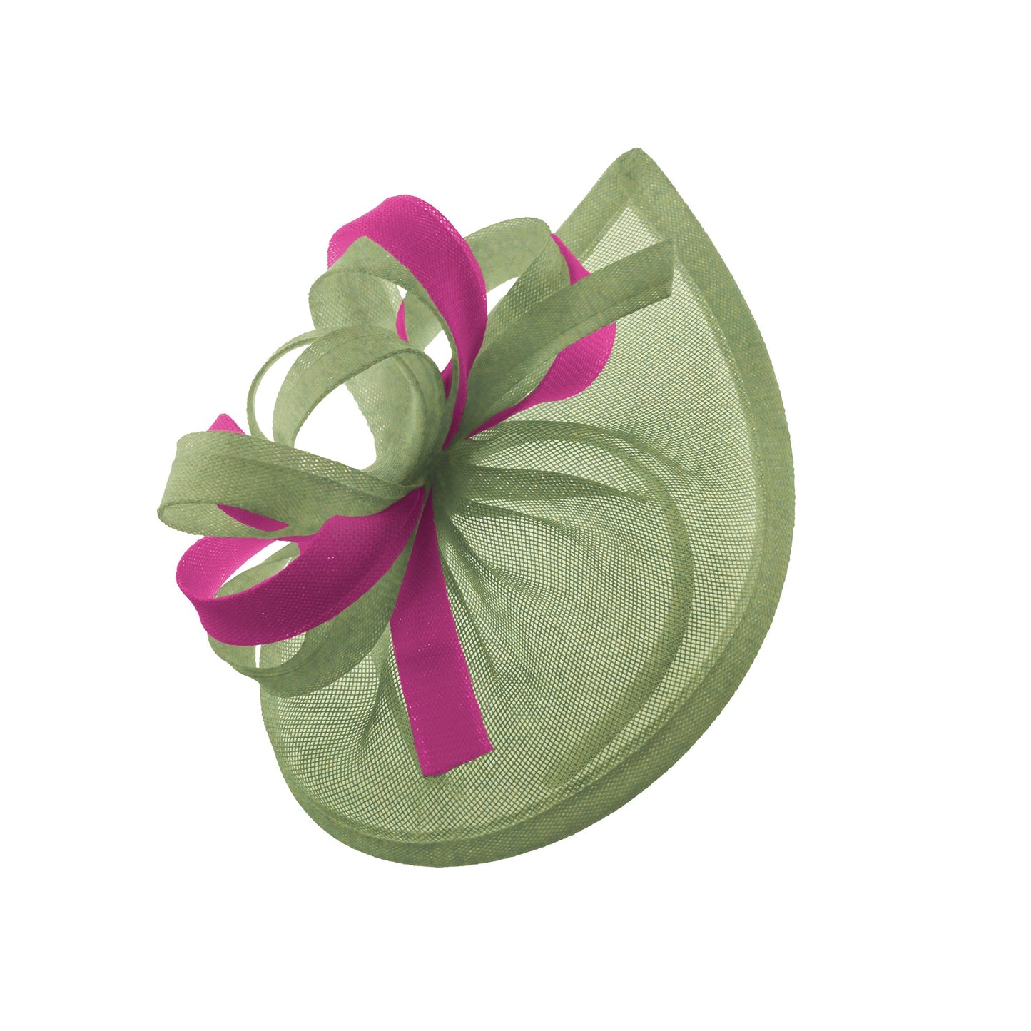 Caprilite Vegan MoonMix Hoop Fascinator Hat on Headband Wedding Ascot Races Bespoke Sinamay Disc - Sage Fuchsia