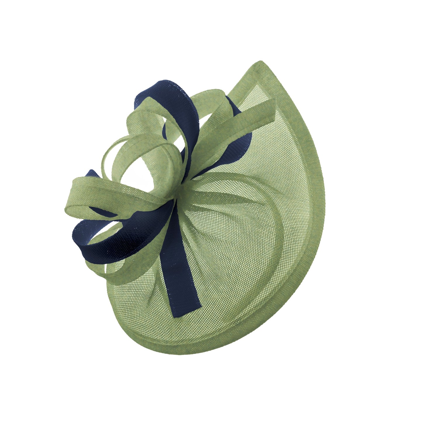 Caprilite Vegan MoonMix Hoop Fascinator Hat on Headband Wedding Ascot Races Bespoke Sinamay Disc - Sage Navy