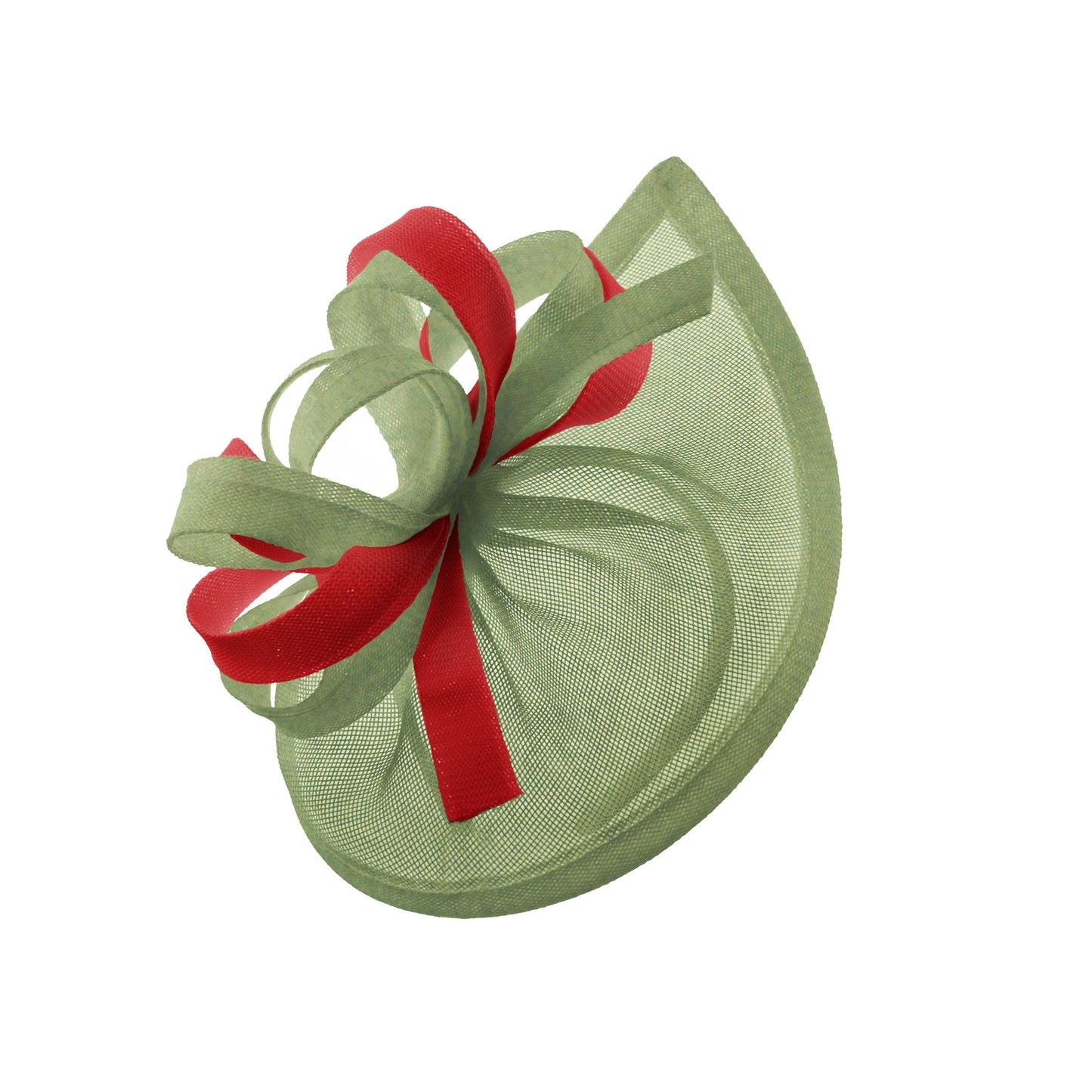 Caprilite Vegan MoonMix Hoop Fascinator Hat on Headband Wedding Ascot Races Bespoke Sinamay Disc - Sage Red