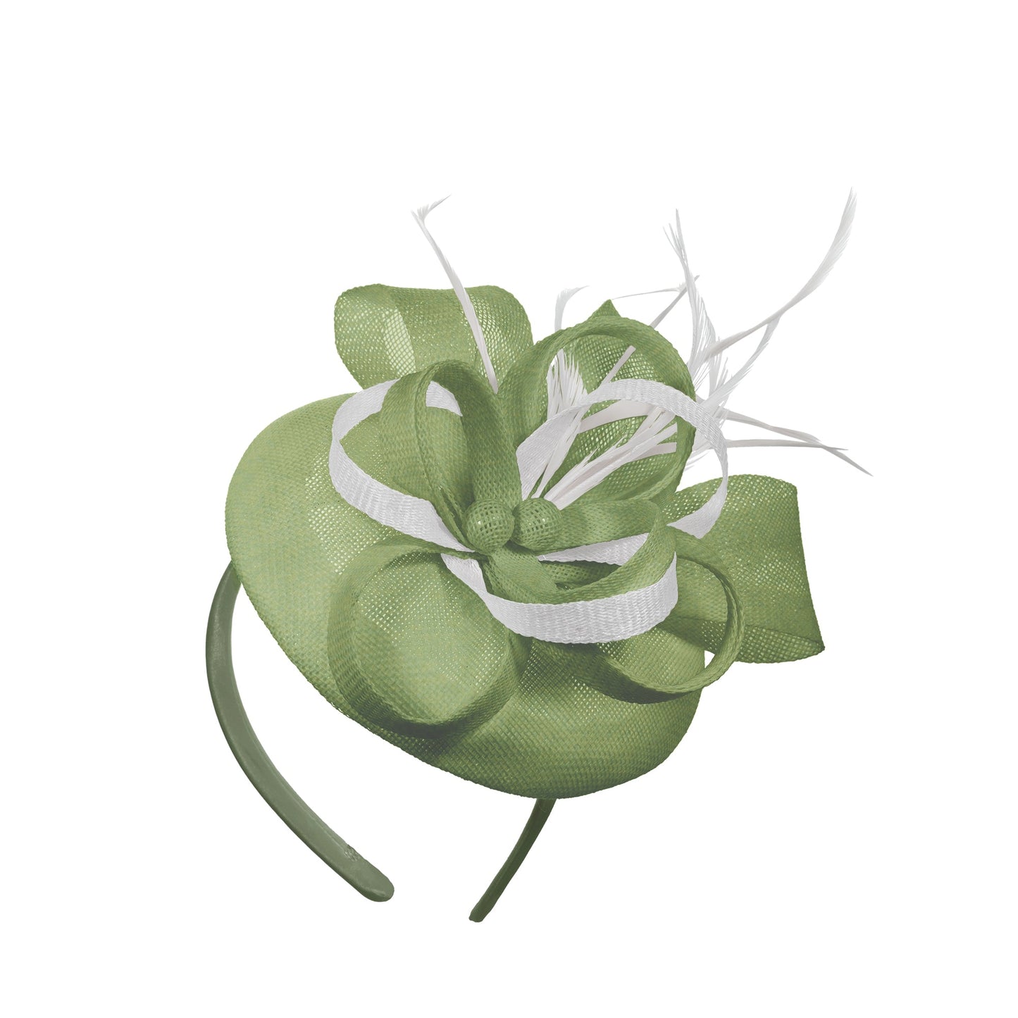 Sage White Mix Round Pillbox Bow Sinamay Headband Fascinator Weddings Ascot Hatinator Races