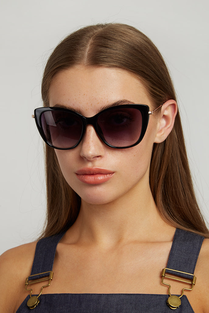 Louche Sam Cat Eye Sunglasses Metal Sides Black