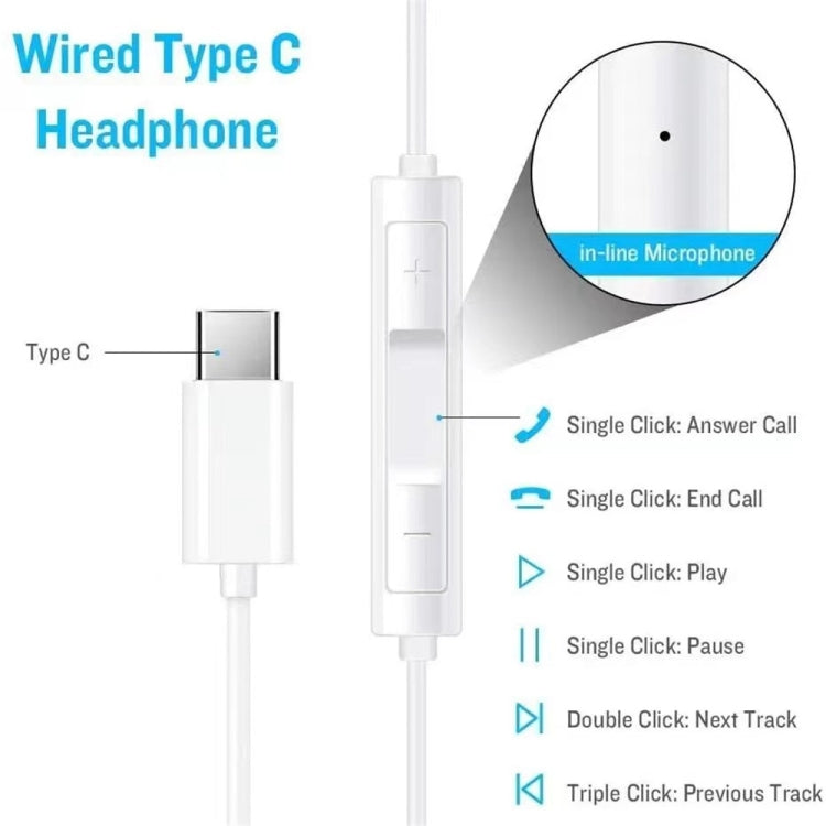 USB-C / Type-C Interface Stereo Music Earphone(White)
