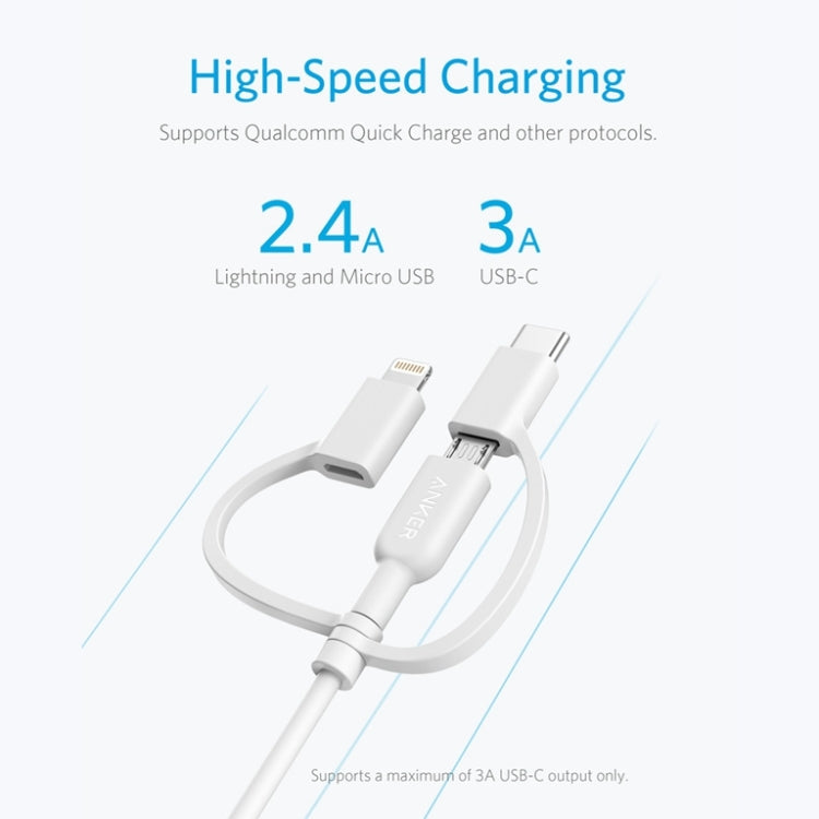 ANKER 3 in 1 8 Pin + Micro USB + USB-C / Type-C Interface MFI Certificated Data Cable(White)