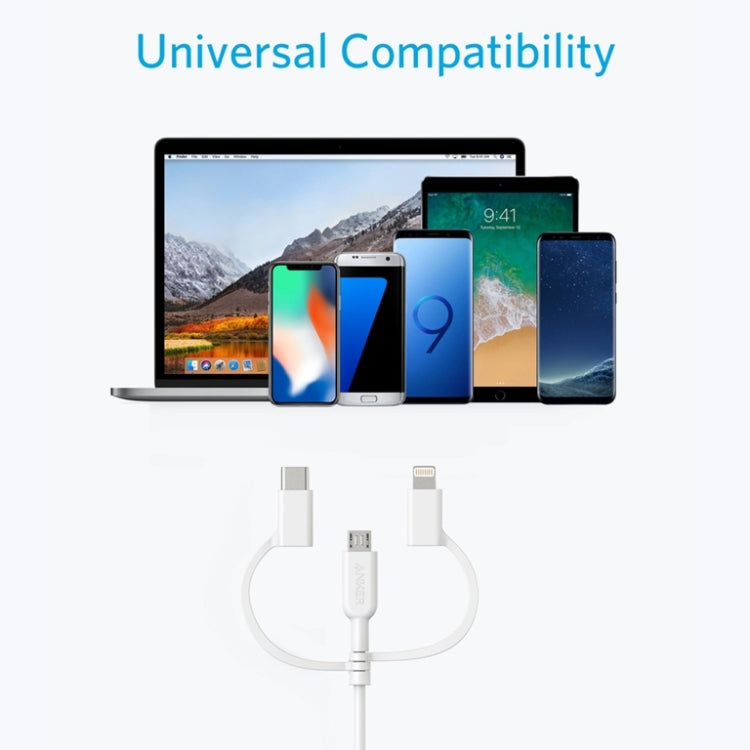 ANKER 3 in 1 8 Pin + Micro USB + USB-C / Type-C Interface MFI Certificated Data Cable(White)