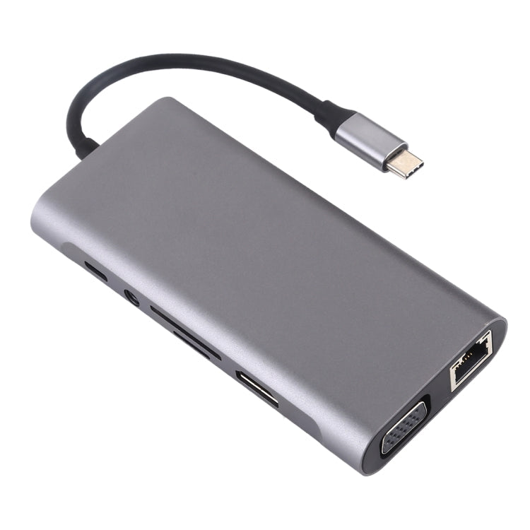 11 in 1 VGA + LAN Port + 4 x USB 3.0 + SD / TF Card + HDMI + Audio Port + USB-C / Type-C Female to USB-C / Type-C HUB Adapter(Dark Gray)