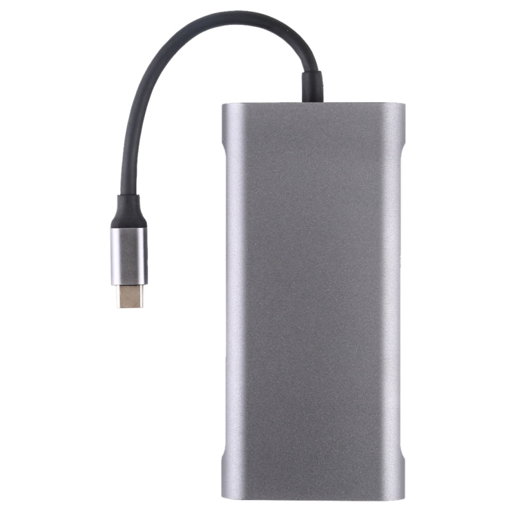 11 in 1 VGA + LAN Port + 4 x USB 3.0 + SD / TF Card + HDMI + Audio Port + USB-C / Type-C Female to USB-C / Type-C HUB Adapter(Dark Gray)