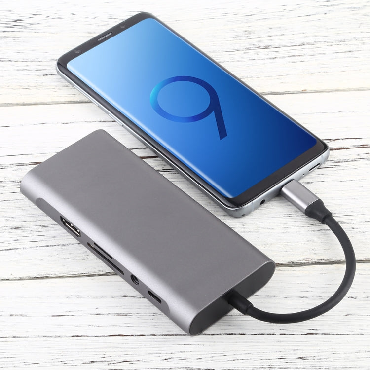 11 in 1 VGA + LAN Port + 4 x USB 3.0 + SD / TF Card + HDMI + Audio Port + USB-C / Type-C Female to USB-C / Type-C HUB Adapter(Dark Gray)