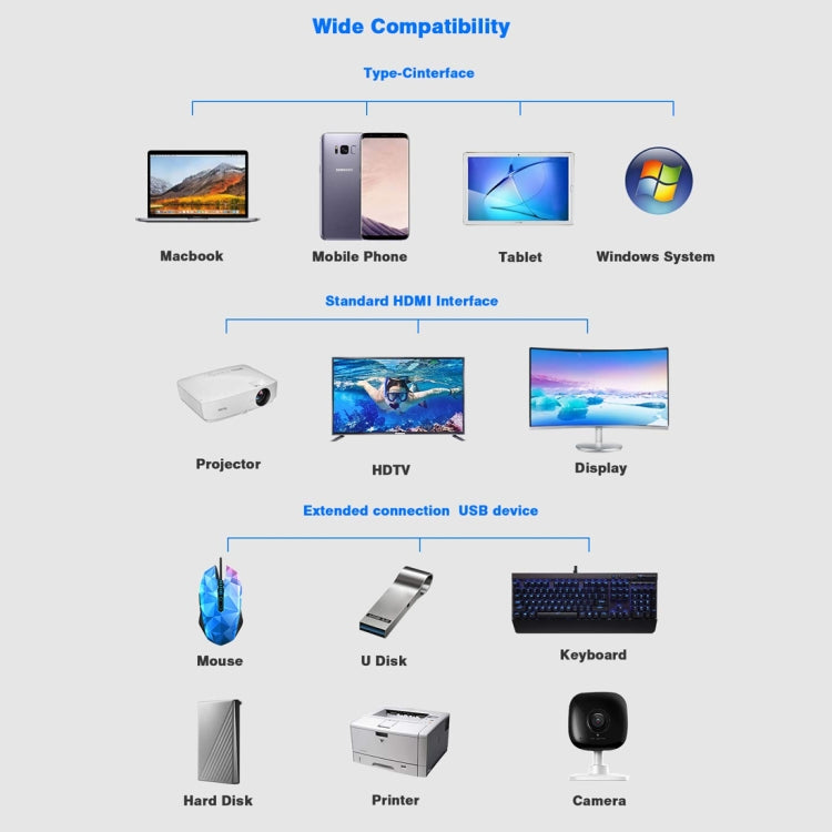11 in 1 VGA + LAN Port + 4 x USB 3.0 + SD / TF Card + HDMI + Audio Port + USB-C / Type-C Female to USB-C / Type-C HUB Adapter(Dark Gray)