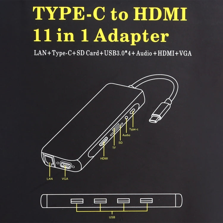 11 in 1 VGA + LAN Port + 4 x USB 3.0 + SD / TF Card + HDMI + Audio Port + USB-C / Type-C Female to USB-C / Type-C HUB Adapter(Dark Gray)