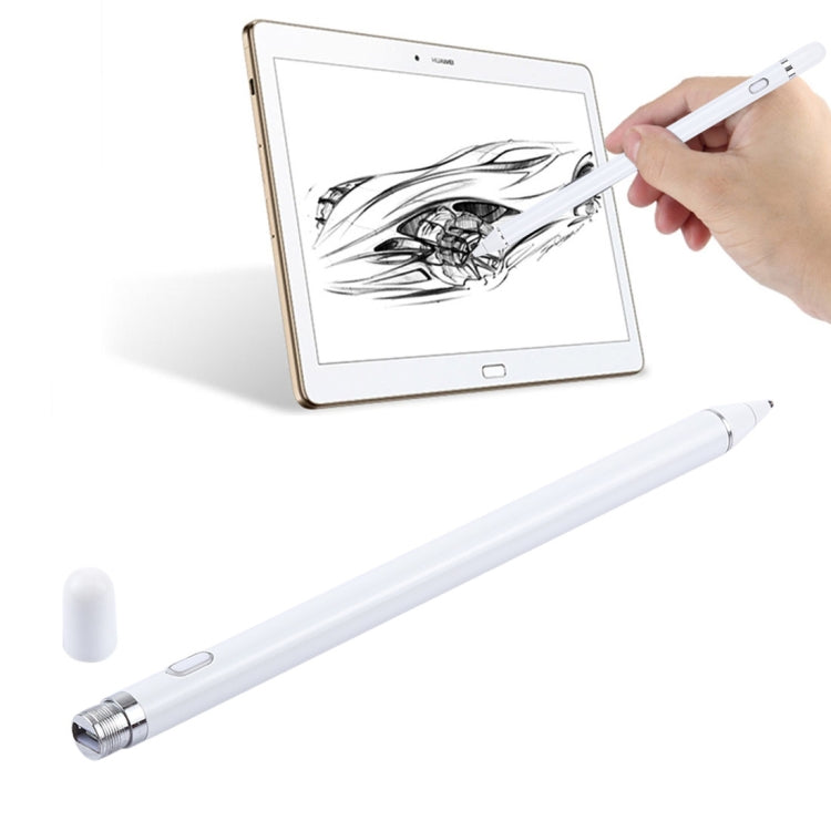 Universal Rechargeable Stylus Pen with 2.3mm Metal Nib for iPhone, iPad, Samsung & Tablets (White)