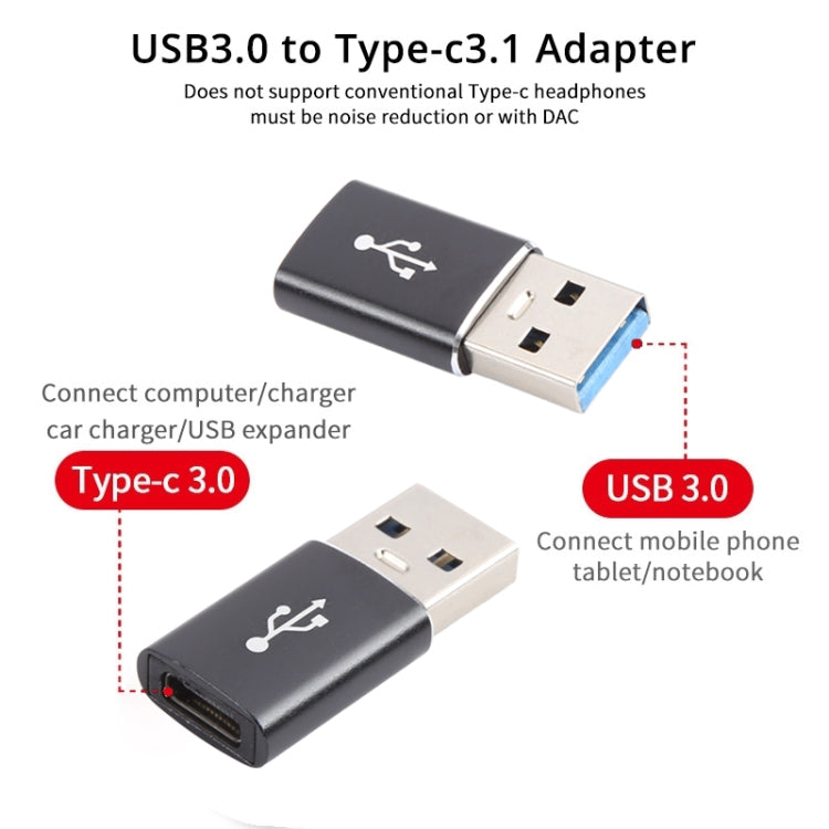3 PCS USB-C / Type-C Female to USB 3.0 Male Aluminum Alloy Adapter, Support Charging & Transmission Data(Black)