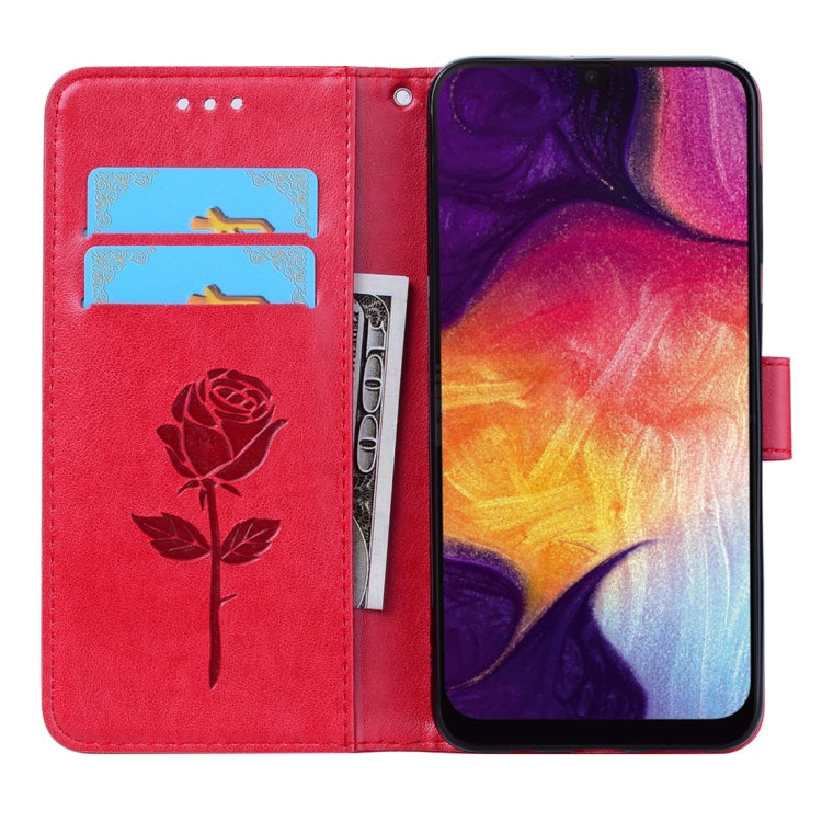 Rose Embossed Horizontal Flip PU Leather Case for Galaxy A50, with Holder & Card Slots & Wallet, For Samsung Galaxy A50