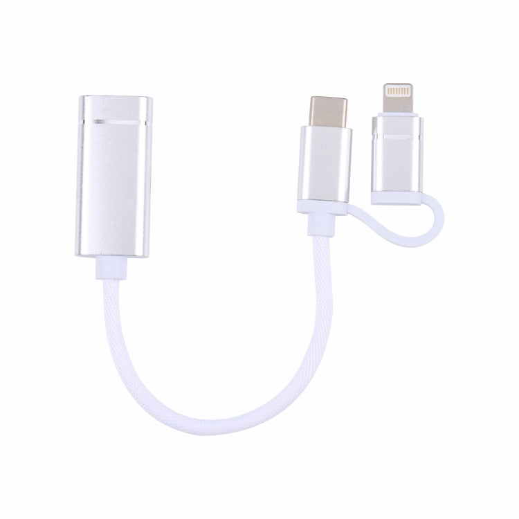 USB 3.0 Female to 8 Pin + USB-C / Type-C Male Charging + Transmission OTG Nylon Braided Adapter Cable, Cable Length: 11cm, 8 Pin Silver + White, 8 Pin Black, 8 Pin Silver, 8 Pin Red, 8 Pin Blue