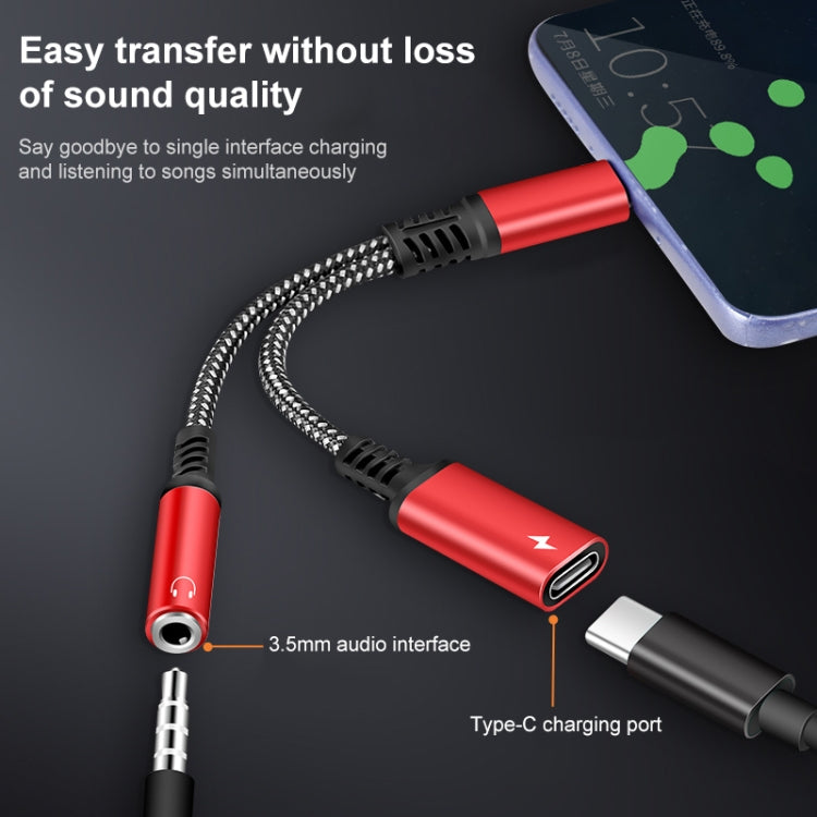 2 in 1 USB-C / Type-C Male to PD 60W USB-C / Type-C Charging + 3.5mm Audio Female Earphone Adapter (Silver)