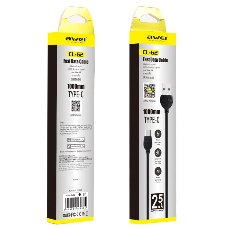 awei CL-62 2 in 1 2.5A USB-C / Type-C Charging + Transmission Aluminum Alloy Double-sided Insertion Data Cable, Length: 1m (Black)