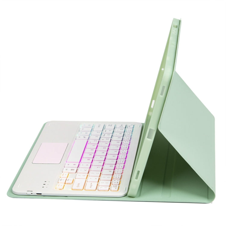 For iPad 11 2025 / 10th Gen 10.9 2022 A10B-AS Lambskin Texture Backlight Bluetooth Touch Keyboard Leather Tablet Case with Pen Slot, A10B-AS