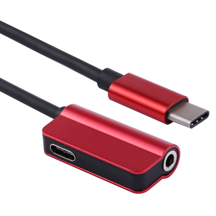 2 in 1 Cable Fast Charge Type-C Male to Type-C Female + 3.5mm Female Jack Headphone Adapter Converter, Supports Audio and Charging, Length: 12cm(Red)
