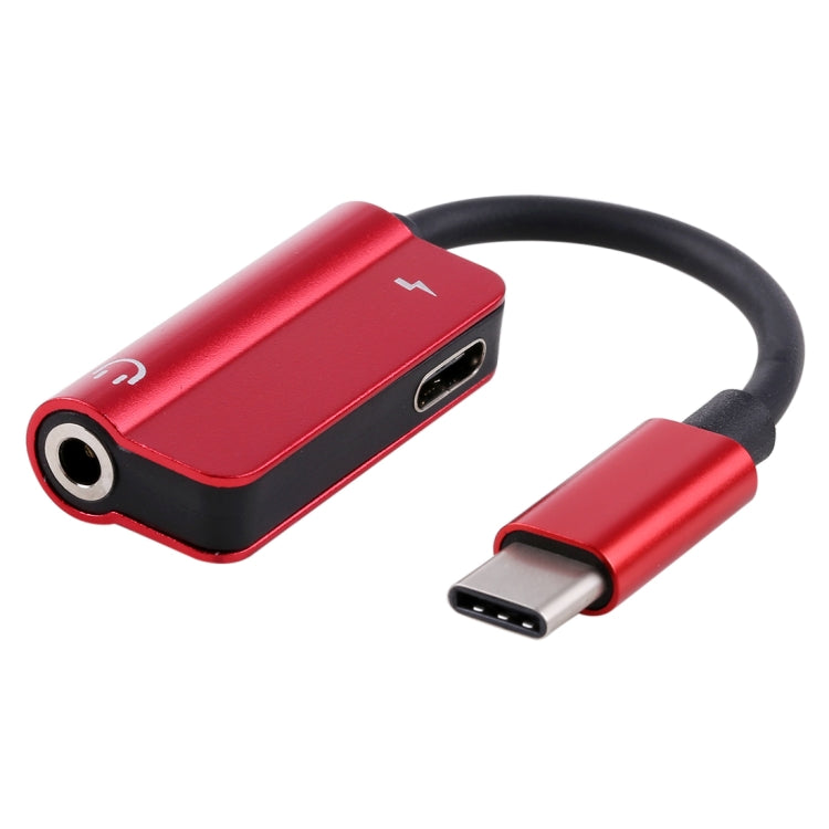 2 in 1 Cable Fast Charge Type-C Male to Type-C Female + 3.5mm Female Jack Headphone Adapter Converter, Supports Audio and Charging, Length: 12cm(Red)