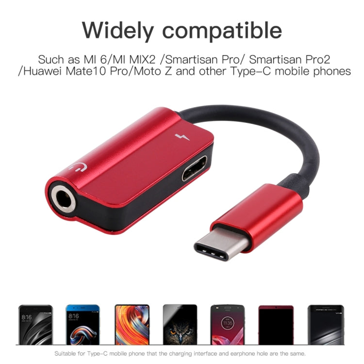 2 in 1 Cable Fast Charge Type-C Male to Type-C Female + 3.5mm Female Jack Headphone Adapter Converter, Supports Audio and Charging, Length: 12cm(Red)
