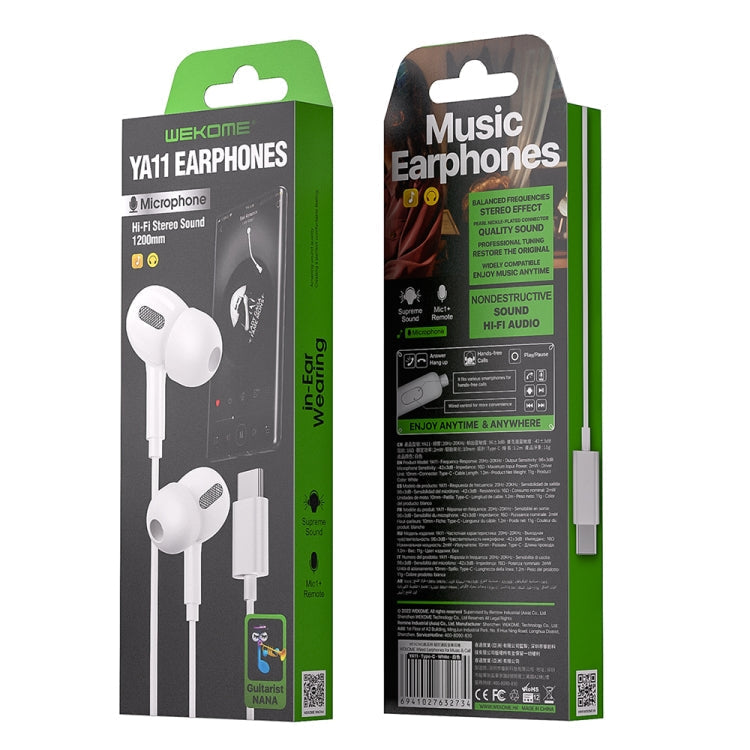 WK YA11 3.5mm Interface Wired Earphone,Length: 1.2m (White)