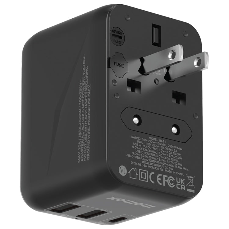 MOMAX UA11 1-World 20W PD Global Travel Fast Charger Power Adapter(Black)
