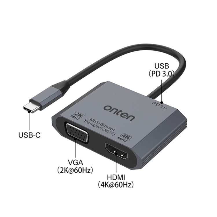 Onten M205 3 in 1 Type-C to HDMI+VGA+PD Fast Charge Video Converter, M205
