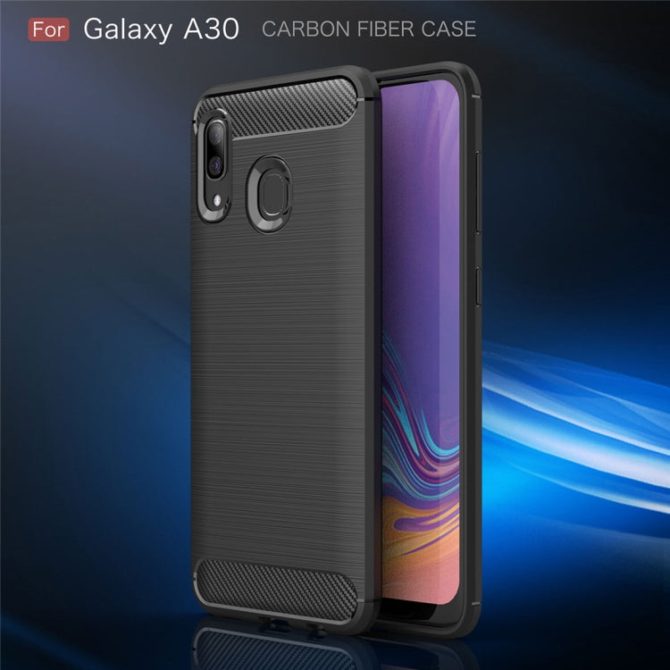 Brushed Texture Carbon Fiber Shockproof TPU Case for Galaxy A30, 三星 Galaxy A30