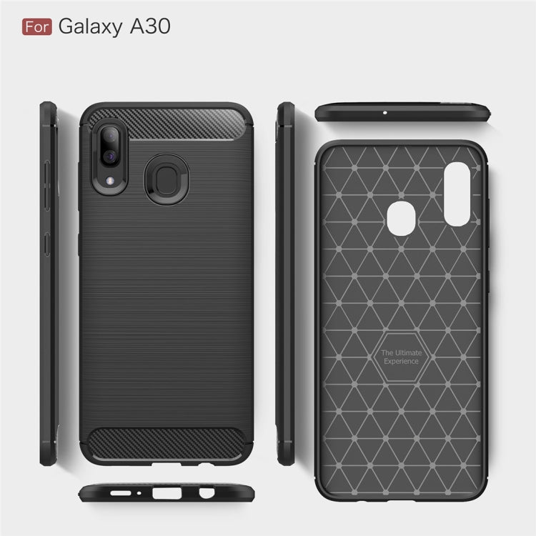 Brushed Texture Carbon Fiber Shockproof TPU Case for Galaxy A30, 三星 Galaxy A30