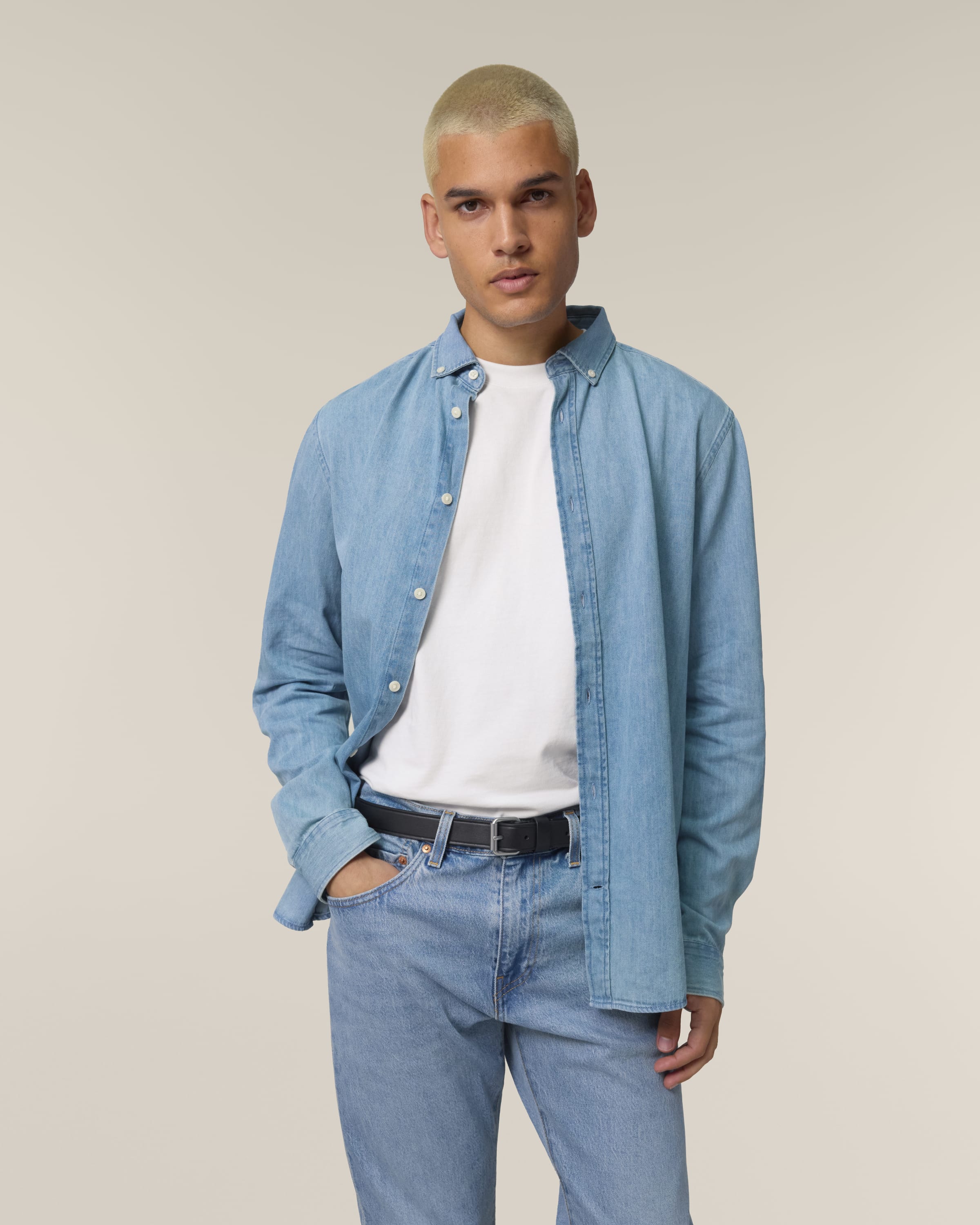 Organic Cotton Long Sleeve Denim Shirt: Mens