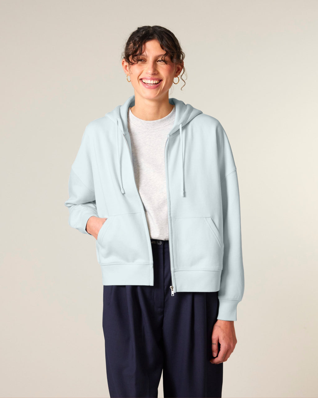 Organic Dropped Shoulder Zipped Hoodie: Womens