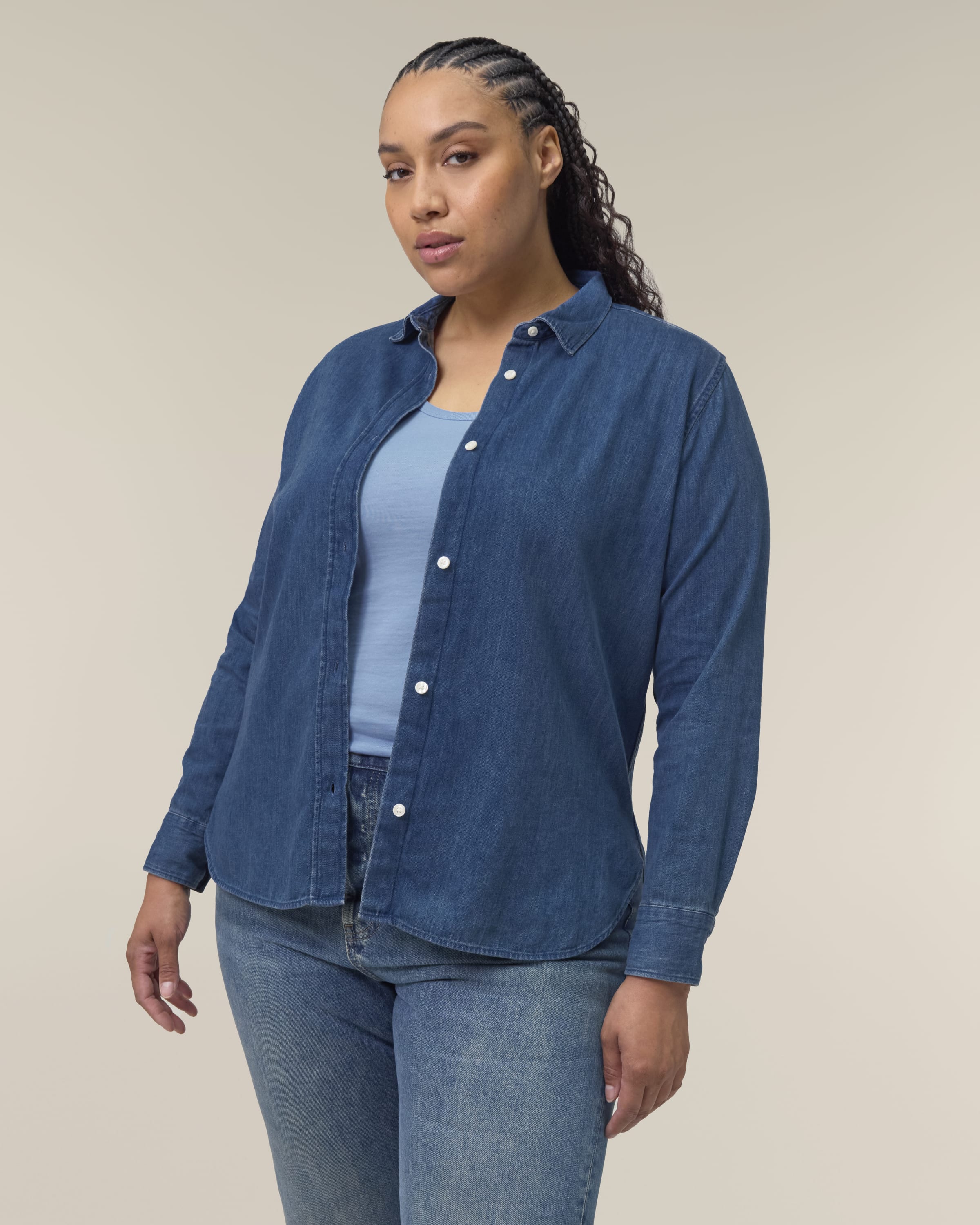 Organic Cotton Long Sleeve Denim Shirt: Womens