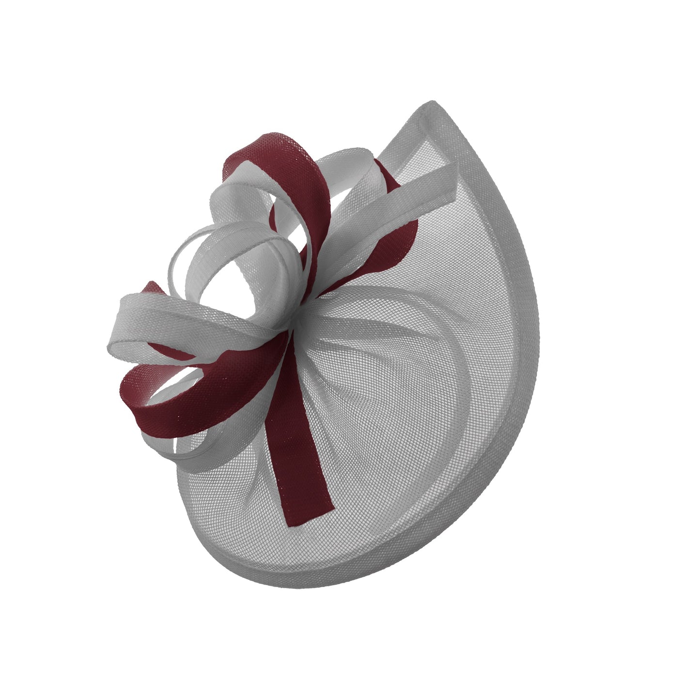 Caprilite Vegan MoonMix Hoop Fascinator Hat on Headband Wedding Ascot Races Bespoke Sinamay Disc - Silver Burgundy
