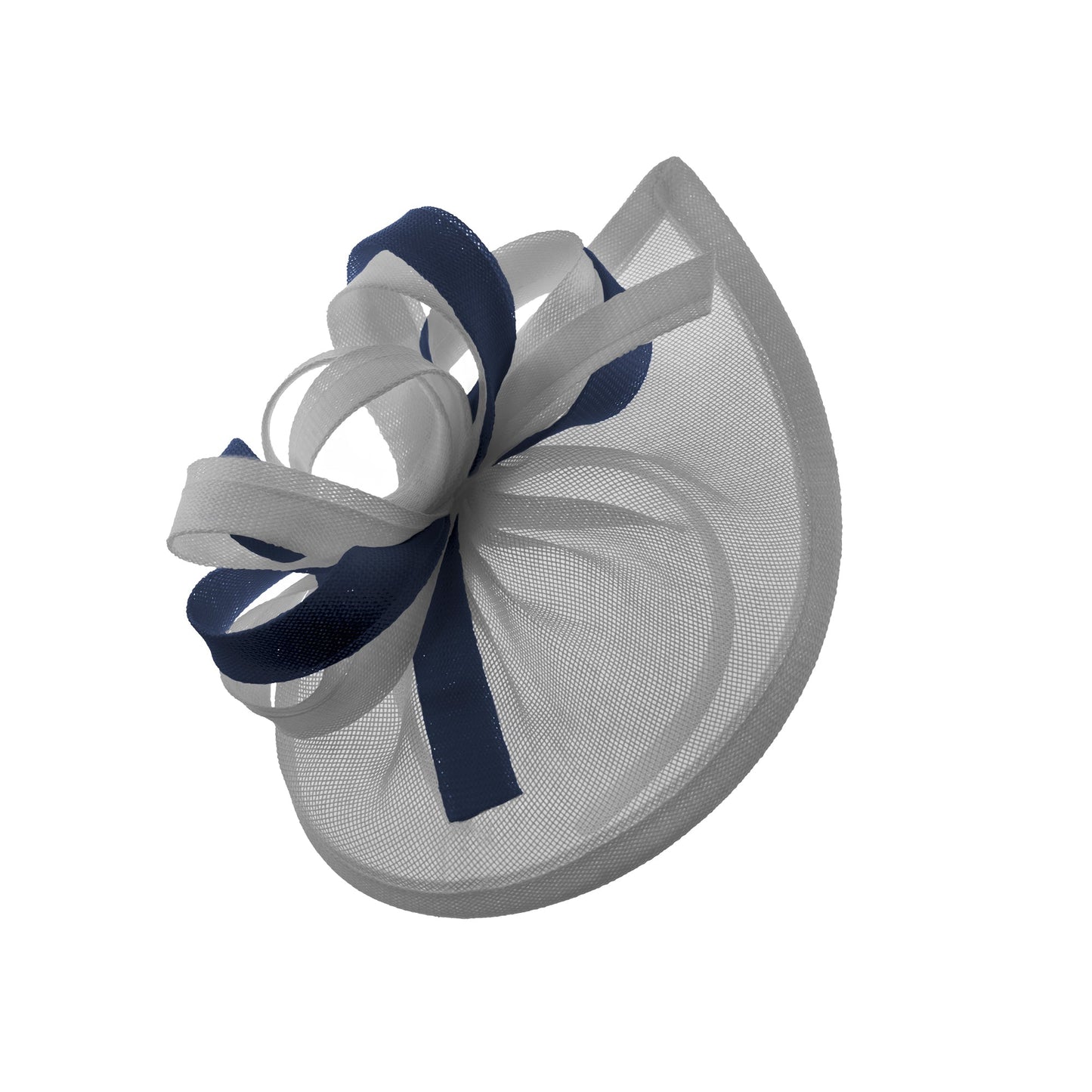 Caprilite Vegan MoonMix Hoop Fascinator Hat on Headband Wedding Ascot Races Bespoke Sinamay Disc - Silver Navy